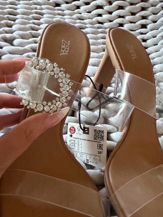 Zara Clear PVC Sandals with Rhinestone Buckle in Tan - Picture 9 of 9